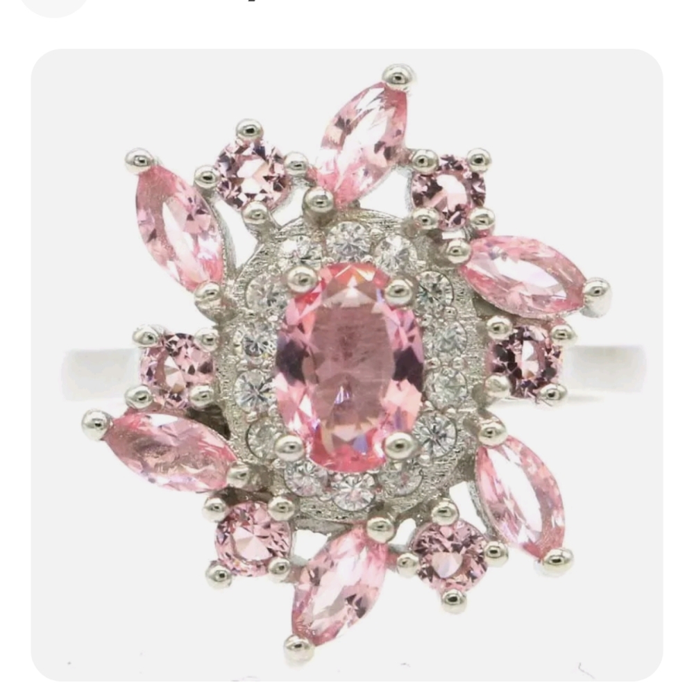 New size 7.75 pink morganite cz silver ring